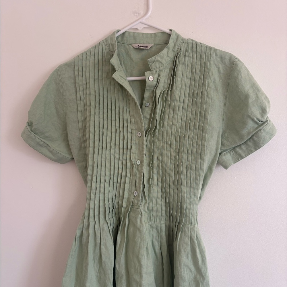 J Peterman green pintuck linen dress - Picture 2 of 6